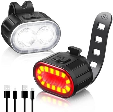Luces Bicicleta Delantera y Trasera, 4+6 Modos USB Recargable IPX4