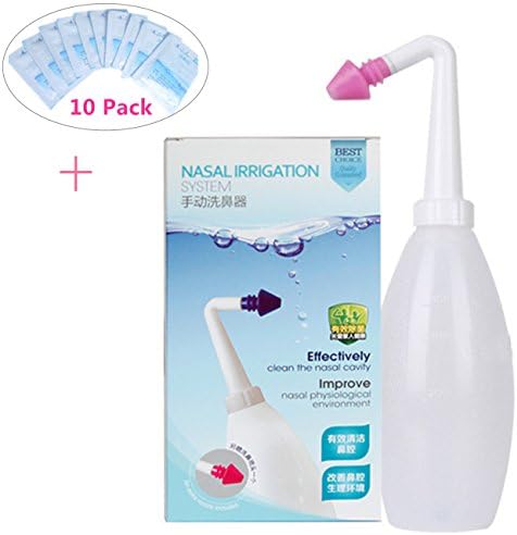 400ml Adjustable Irrigation for Allergic Rhinitis / Portable Nasal Wash / Nose care Nasal Cleaner with 10 Pack Nasal Cleansing Salt by Emperor of Gadgets