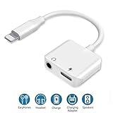Headphone Adapter for iPhone 8 Adapter Charger 3.5mm Square Jack Dongle Earphone Aux Audio & Charge Converter Earphone for iPhone 7 Plus/X/XS/XR/8/8 Plus Splitter Music and Charge Support iOS 12 More