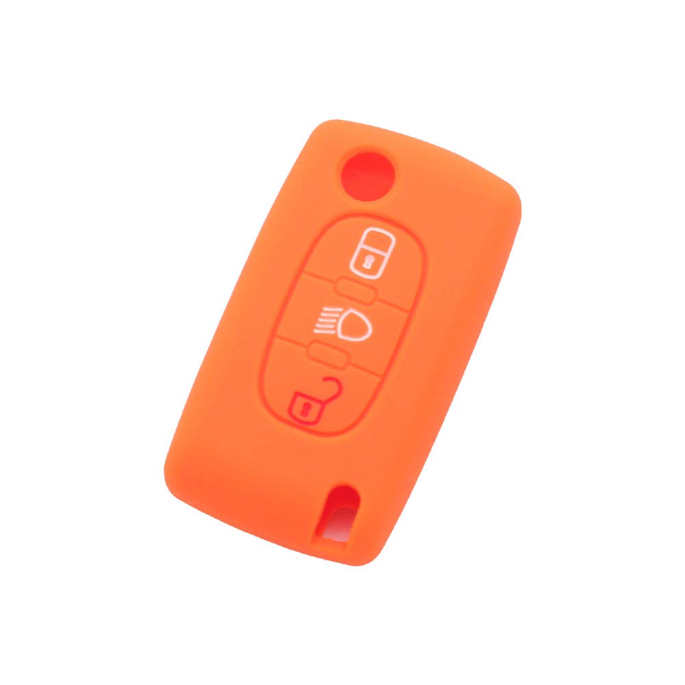BROVACS Silicone Cover Protector Case Holder Skin Jacket Compatible with PEUGEOT CITROEN 3 Button Flip Remote Key Fob w/Light Symbol CV9305 Orange