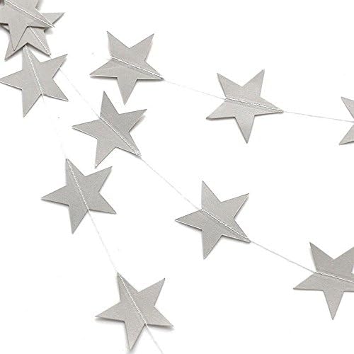 Tenrany Home Sparkle Star Garland, 2 Pack Sparkling Paper Five-pointed Star Banner Bunting Hanging for Wedding Birthday Party Baby Shower Table Wall Ceiling Decoration Supplies (Silver)