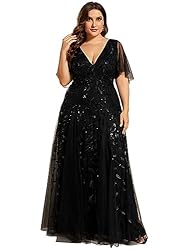 Ever-Pretty Plus Womens V Neck Floor-Length Ruffle