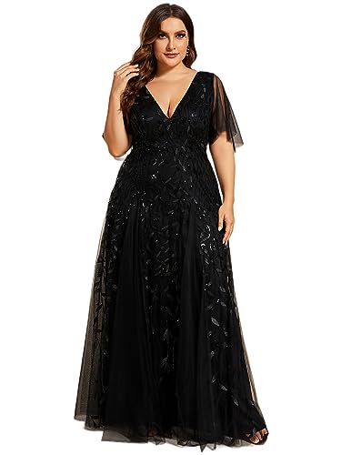 Ever-Pretty Plus Womens V Neck Floor-Length Ruffle