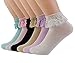 Women High Ankle Lace Socks, Bridal Ruffle Frilly School Girl Princess Dress Sock with Lace Trim For Lolita/Jk W-811 (A1-5 Pairs - 1 Black, 2 Pink, 2 White, with Eyelet Lace)