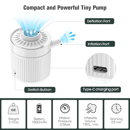 Pompa Elettrica per Materasso Gonfiabile, Gonfiatore Elettrico Portatile, Pompa Sottovuoto, Adatto per il Campeggio, Materassi ad Aria, Salvagenti