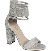 Quality 84 Forever Link Open Toe Rhinestone Straps Chunky Heel Sandals Silver 7