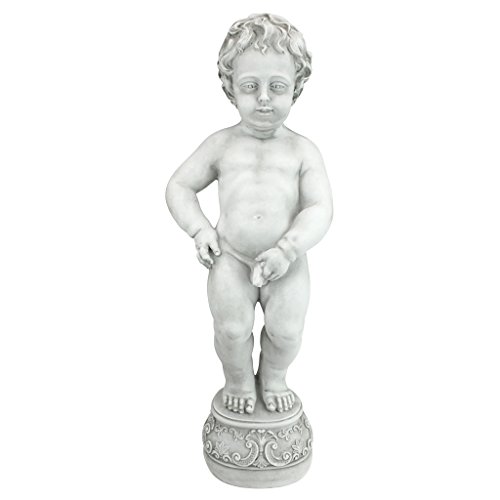 Design Toscano Manneken Pis Peeing Boy Piped Pond Spitter Statue Water Feature, 27 Inch, Polyresin, Antique Stone