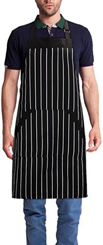 Yollo Home Bib Apron Adjustable Cooking Apron With 2 Pockets Stripe Apron For Men, Women, Chef, Baker, Garden, Restaurant, Home, Kitchen