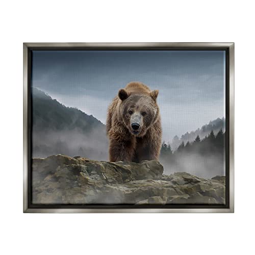 Stupell Industries Roaring Brown Grizzly Bear Rocky Mountain Top View Floating…