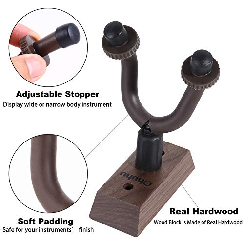 Guitar Wall Mount Hanger Walnut 4-Pack, Ohuhu Guitar Hanger Wall Hook Holder Stand for Bass Electric Acoustic Guitar Ukulele - Thumbnail 3