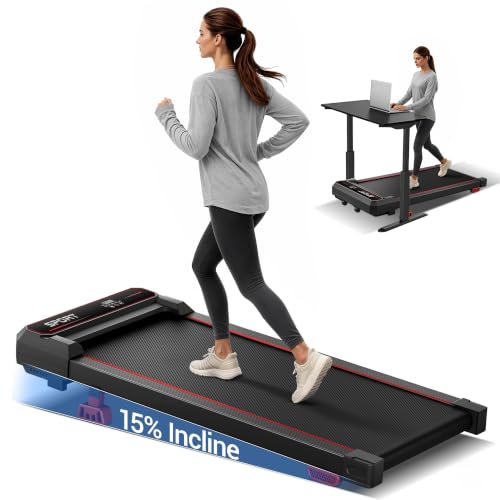 15% Incline Under Desk Walking Pad Treadmill with Vibration 10KM/H 3.0HP | Under Desk Treadmills with 8 Speed Levels 120KG Capacity Quiet Compact Portable Design with Remote Control & Led Display