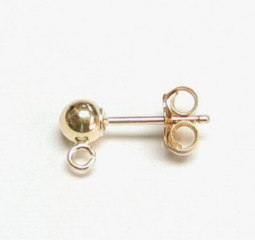 4 pcs 14k Gold Filled 4mm Ball Stud Earring Loop Post Earring Connector w/clutches/Ear nut/Findings/Yellow Gold
