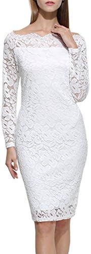 STKAT Women's Long Sleeve Off the Shoulder Floral Lace Twin Set Cocktail Party Evening Dress