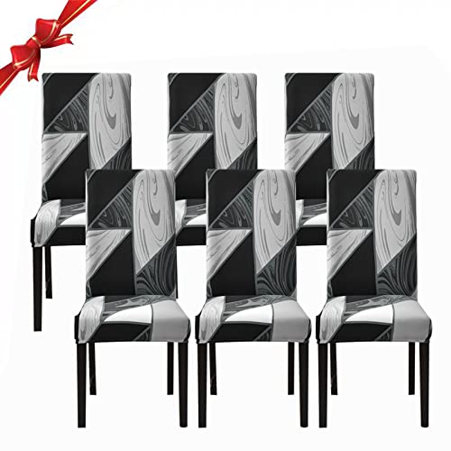 Jaotto Dining Chair Covers Set of 6,Stretch Chair Covers for Dining Chairs,Chair Slipcovers Protector Removable Spandex Washable High Back Dining Chair Covers for Kitchen Banquet(Black Geometry,6PC)
