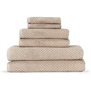 Chortex Honeycomb100 Turkish Cotton Bath Towel Set Six Piece 2 Washcloths 2 Hand Towels 2 Bath Towels Flax