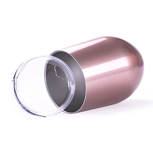 12oz Rose gold Wine Tumbler Stemless Glass Insulated Stainless Steel Coffee Tumbler Cup with Lid for Wine, Coffee, Champagne, Drinks, Cocktails - Thumbnail 2