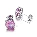 JunXin Three Color 925 Sterling Silver Round Cut Opal Stud Earring 7.5MM (Purple)
