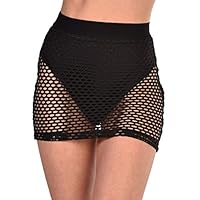 iHeartRaves Highwaisted Fishnet Pencil Mini Skirt Coverup (Black, Small)