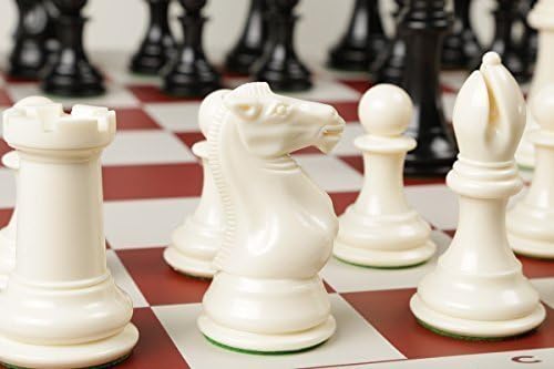 Quadruple Weight Tournament Chess Game Set - Chess Board Game with Natural Chess Pieces, Red Vinyl Board