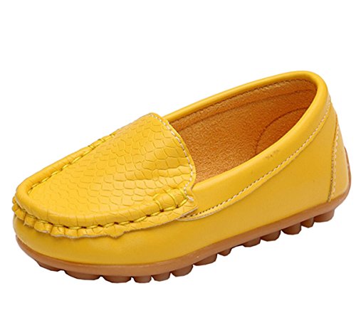 E-FAK Toddler Boys Girls Soft Synthetic Leather Loafers Slip On Boat Dress Shoes Flat (Toddler/Little Kid/Big Kid)(8.5 M US Toddler,Yellow)