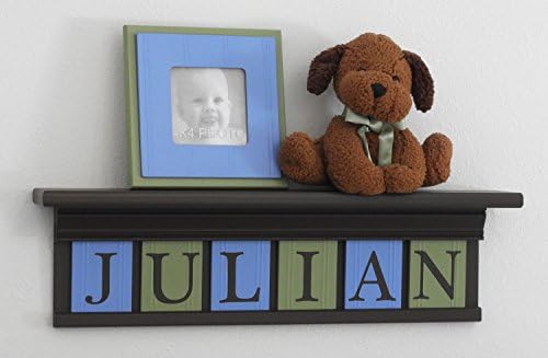 Personalized Name Shelf in Chocolate Brown with Wooden Letter Plaques Light Blue, Light Green, Custom Baby Name Sign, Nursery Wall Shelves