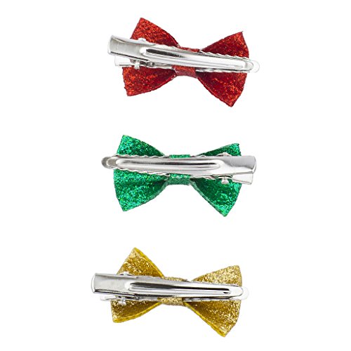 Lux Accessories Christmas Holiday Xmas Glitter Bow Clips Pack 3PC