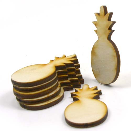 Mylittlewoodshop - Pkg of 6 - Pineapple - 2 inches by 1 inch and 1/8 inch thick unfinished wood(LC-PINE01-6)