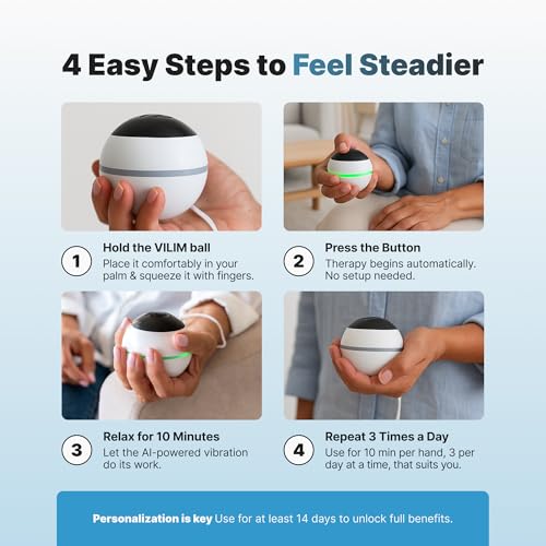VILIM ball AI-Powered Vibration Therapy Ball for Hand Tremors | For Essential Tremor & Parkinson's, Personalized Tremor Relief, Hand Therapy, Scientifically Backed, Portable & Rechargeable