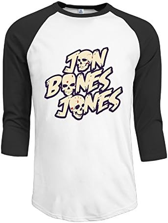 FOODE Men's Jon Bones Jones Logo 3/4 Sleeve 100% Cotton Baseball Tee/T Shirts Black