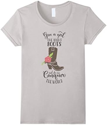 Womens Cowgirl T-Shirt With Cowgirl Boots Medium Silver