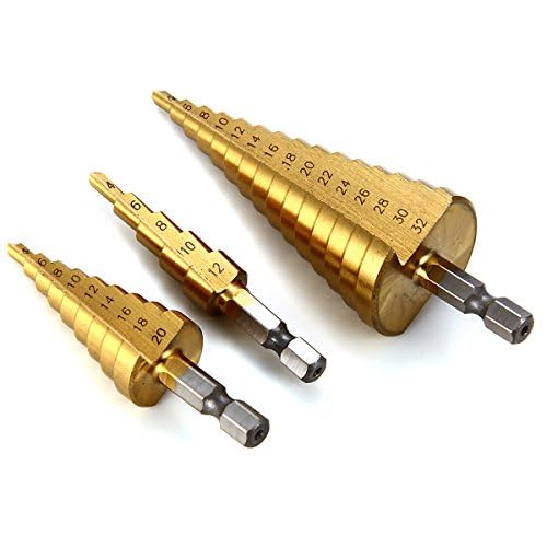 ACENIX® 3PCS Professional HSS Step Drill Bit Set Titanium Coated High-Speed Steel Sizes 4-12mm, 4-20mm, 4-32mm, Ideal for Wood Stainless Steel & Thin Metal Includes Free Cleaning Cloth