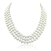 3-row White A Grade Freshwater Cultured Pearl Necklace (6.5-7.5 mm) With rhodium plated base metal Clasp, 16.5