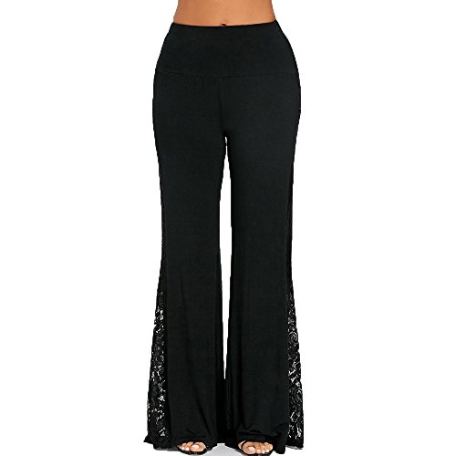 Todaies Womens Wide Leg Lounge Pants,Comfy Stretch Floral Print Drawstring Palazzo Pants (Black 9, L) - Thumbnail 2