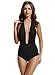 zeraca Women's Sexy Deep Plunge Backless High Waisted One Piece Swimsuits (S6, Black)