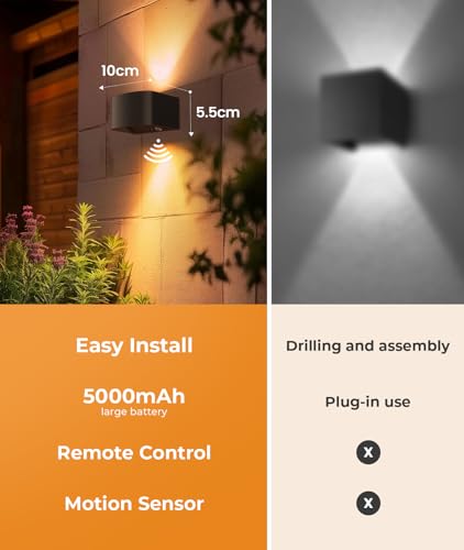 Tobeape Motion Sensor Wall Sconce with Remote, 5000mAh Battery Operated Rechargeable Wall Light Night Light with 3 Color Temps, Wireless LED Wall Mounted Lamp Indoor for Living Room Bedroom Bedside