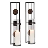 Danya B. QBA737 Modern Floating Decorative Metal Medallion Pillar Candle Sconces – Wall Mount – Easy to Hang - Set of 2