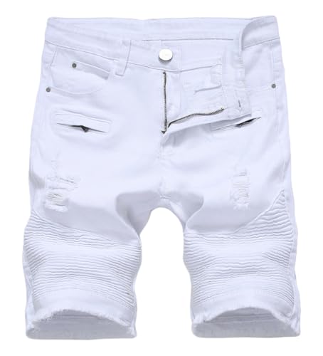 Baylvn Men's Casual Ripped Printed Denim Shorts Slim Fit Summer Beach Jeans Shorts
