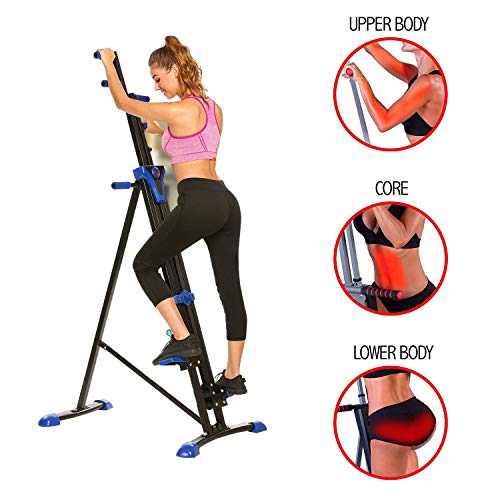 Hurbo Vertical Climber Home Gym Exercise Folding Climbing Machine Exercise Bike for Home Body Trainer Stepper Cardio Workout Training Non-Stick Grips Legs Arms Abs Calf (Black Blue)