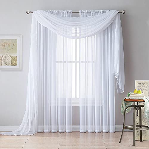RYB HOME White Sheer Curtains for Canopy Bed, Living Room Decor as