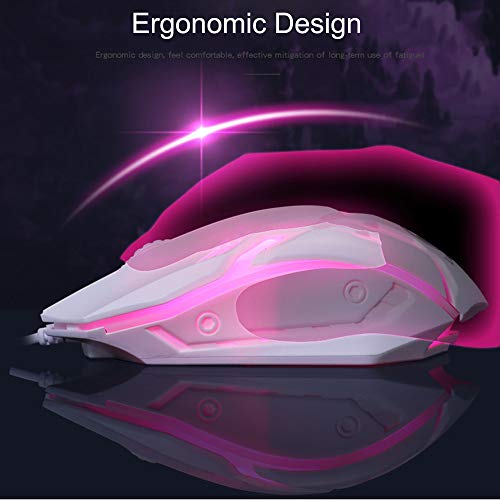 Axiba Gaming Keyboard Mouse Sets USB Wired 104 Keys Rainbow LED Backlit Multimedia Ergonomic Gamer Keyboard + 2400DPI 4 Buttons Optical Game Mice + Mouse Pad for PC Laptop (White)