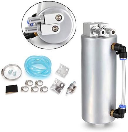Turbo Reservoir Billet Round Univarsal Aluminum Racing Engine Oil Catch Tank Can Kit 450ML Silver