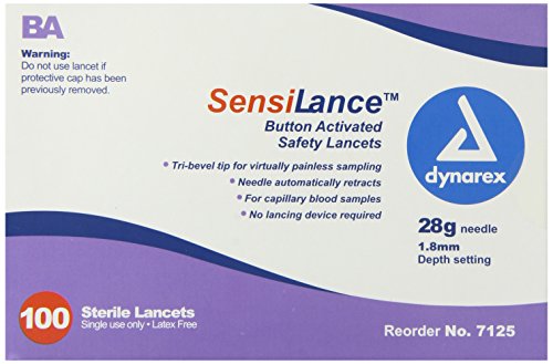 Dynarex Sensilance Safety Lancets, 28 Gauge Sterile, 100 Count