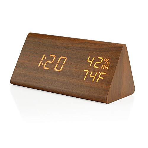 OCT17 Wooden Alarm Clock, Smart LED Digital Clock for Bedroom/desks