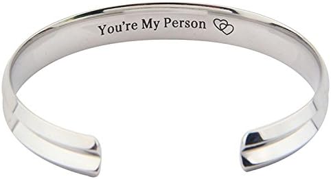 Titanium Steel Bracelet Grooved Cuff Bangle with Motivational Inspirational Words “You Are My Person”