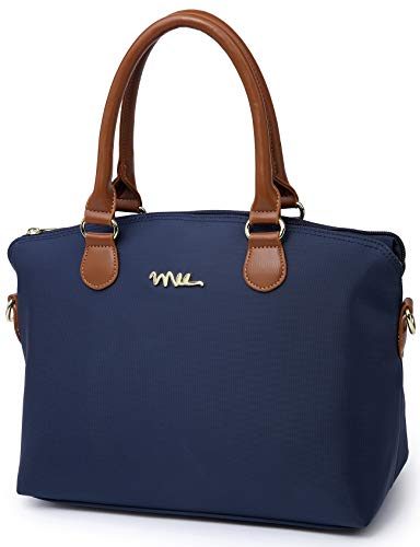 NNEE Water Resistance Nylon Top Handle Satchel Handbag with Multiple Pocket Design - Navy
