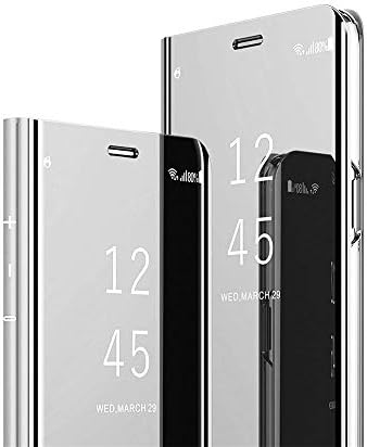 ISADENSER Huawei Mate 20 Pro Case Cover Luxury Design View Flip Plating Mirror Makeup Glitter Slim Wallet Shockproof Full Protective Case Cover for Huawei Mate 20 Pro Mirror Silver