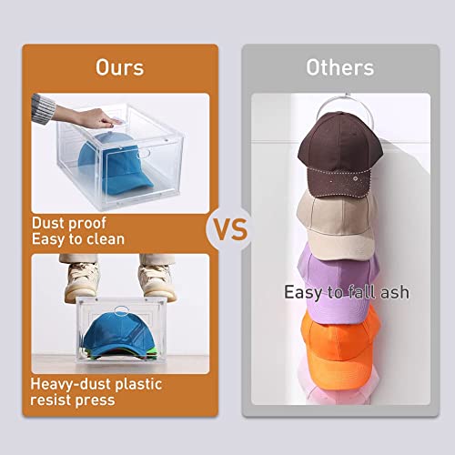 INSTY Hat Organizer Box for Baseball Caps, 6 Pack Plastic Hat Storage Containers, Clear Hat Box