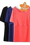 Smallshow 3 Pcs Maternity Nursing T-Shirt Nursing Tops,Navy-Black-Coral,Medium