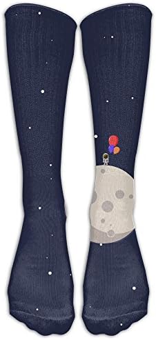 QR FUNK Womens/mens Unisex Astronaut With Ballon Stand On The Moon Sports/casual Long Socks Stocking