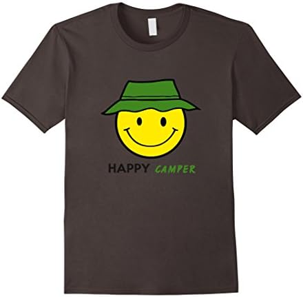 Men's Happy Camper T-Shirt. Smiley Bucket Hat Outdoors Camping Tee Large Asphalt